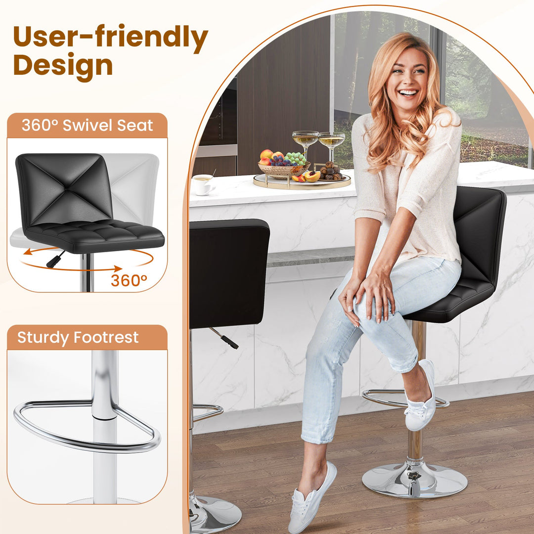 PU Leather Upholstered Bar Stools Set of 2 with Back and Adjustable Height