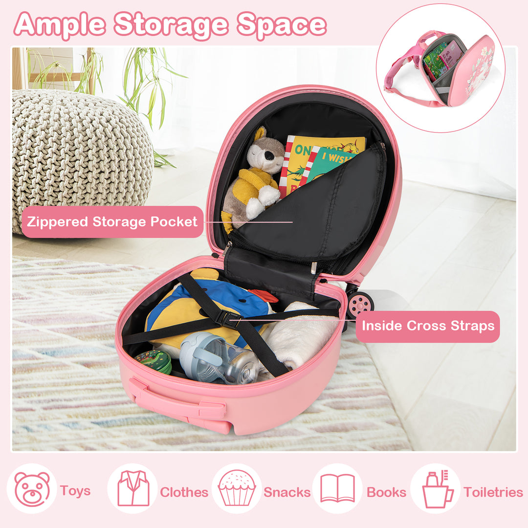 Kids Luggage Set with 14 Inches Carry-on Hardside Spinner Toddler Luggage and 10 Inches Backpack-Pink