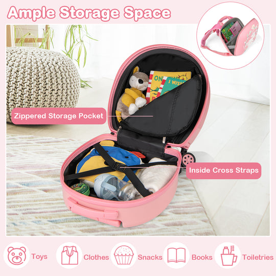 Kids Luggage Set with 14 Inches Carry-on Hardside Spinner Toddler Luggage and 10 Inches Backpack-Pink