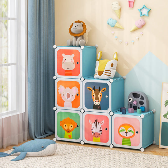 8-Cube Kids Wardrobe Closet with Clothes Hanging Section and Doors-Pink