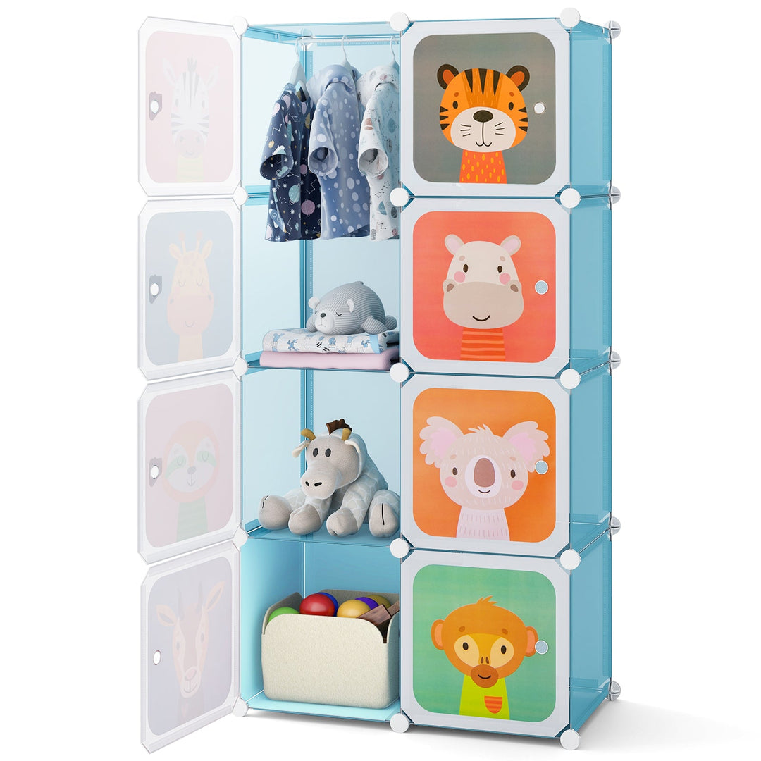 8-Cube Kids Wardrobe Closet with Clothes Hanging Section and Doors-Pink
