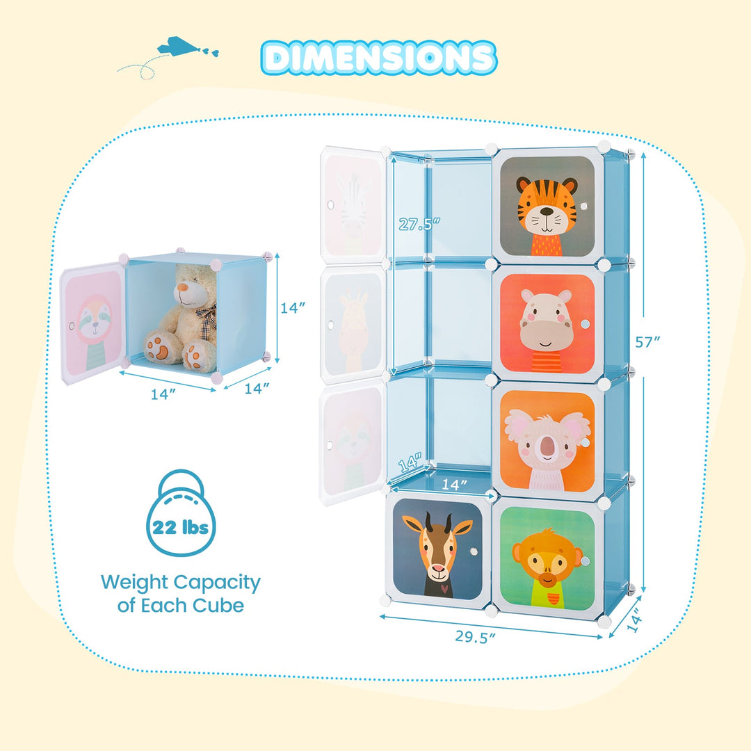 8-Cube Kids Wardrobe Closet with Clothes Hanging Section and Doors-Pink