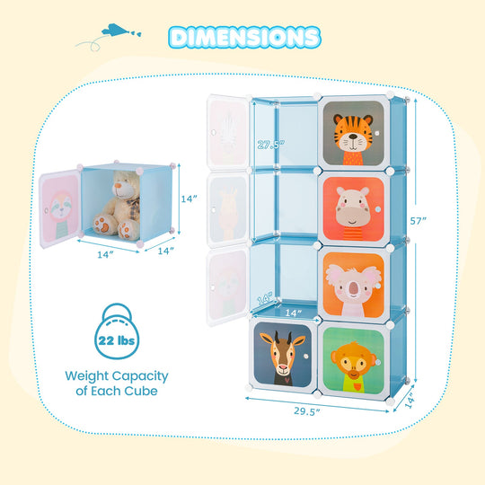 8-Cube Kids Wardrobe Closet with Clothes Hanging Section and Doors-Pink