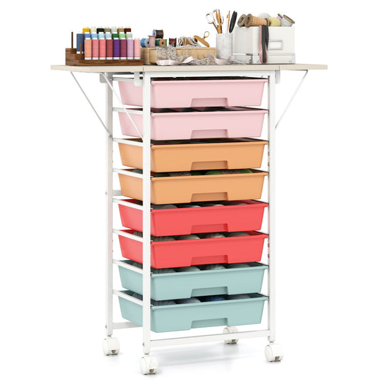 8-Drawer Rolling Storage Cart with Wooden Tabletop