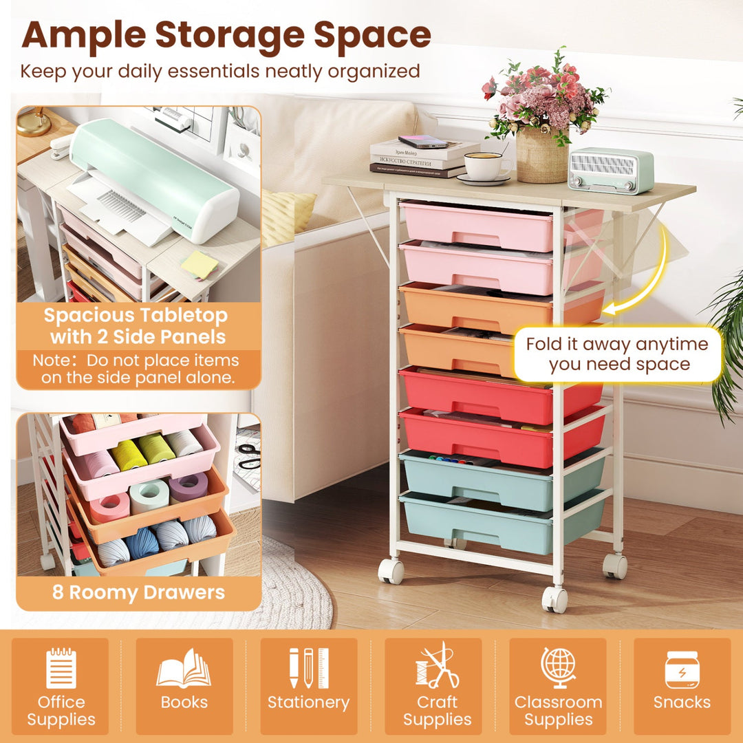8-Drawer Rolling Storage Cart with Wooden Tabletop
