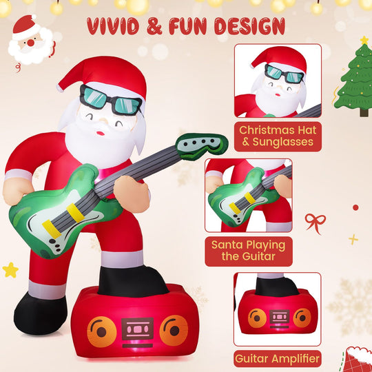 8 FT Christmas Inflatable Decoration Santa Claus Plays Guitar