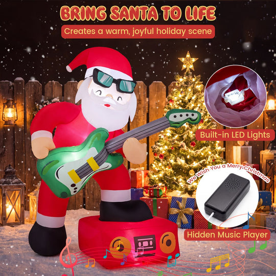 8 FT Christmas Inflatable Decoration Santa Claus Plays Guitar