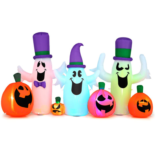 8 FT Halloween Inflatable with Ghosts and Pumpkins RGB LED