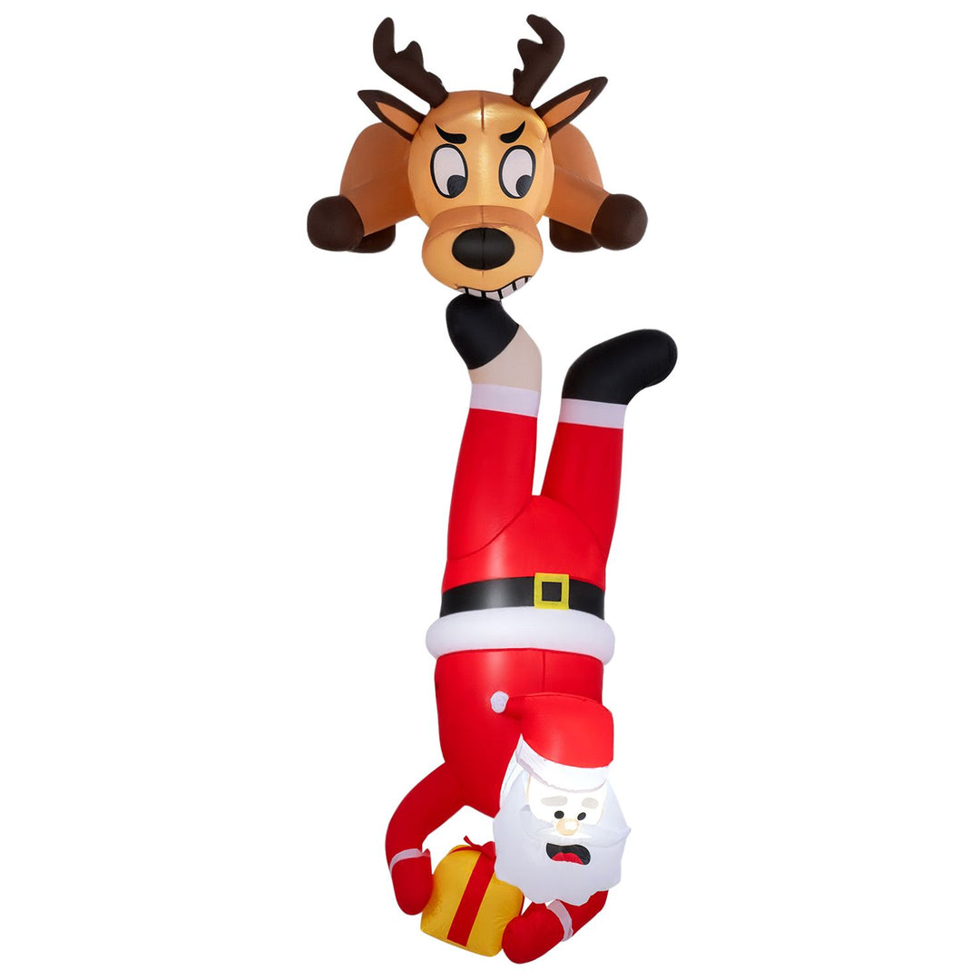 8 FT Inflatable Roof Hanging Christmas Funny Xmas Blow up Climbing Santa Claus and Reindeer