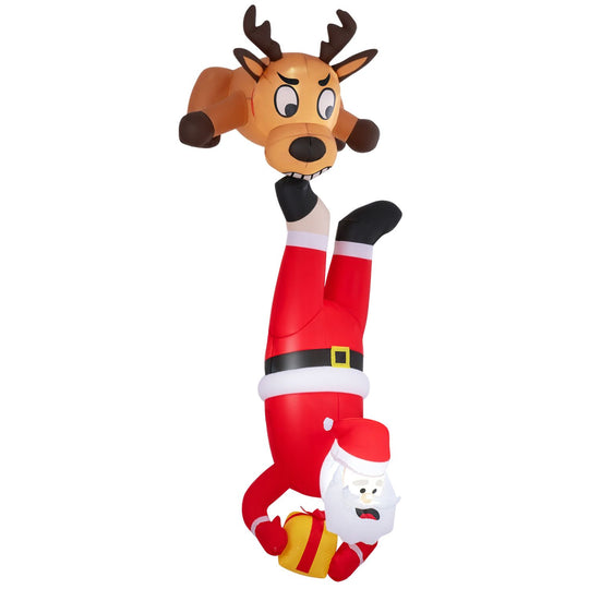 8 FT Inflatable Roof Hanging Christmas Funny Xmas Blow up Climbing Santa Claus and Reindeer