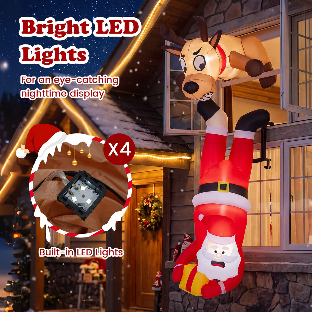 8 FT Inflatable Roof Hanging Christmas Funny Xmas Blow up Climbing Santa Claus and Reindeer