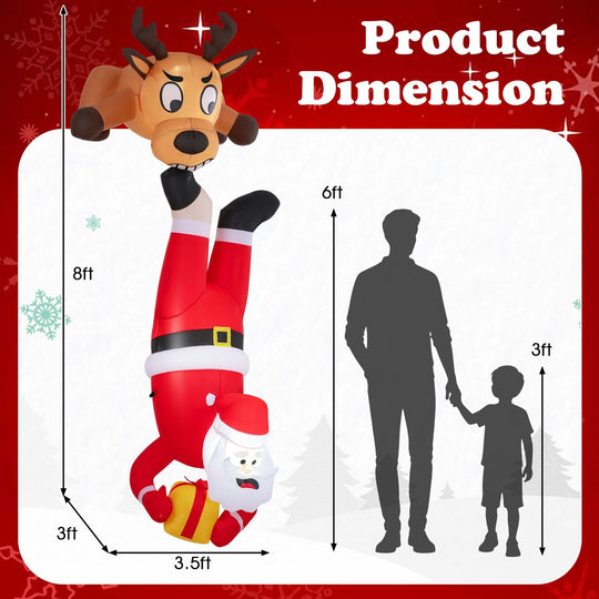 8 FT Inflatable Roof Hanging Christmas Funny Xmas Blow up Climbing Santa Claus and Reindeer