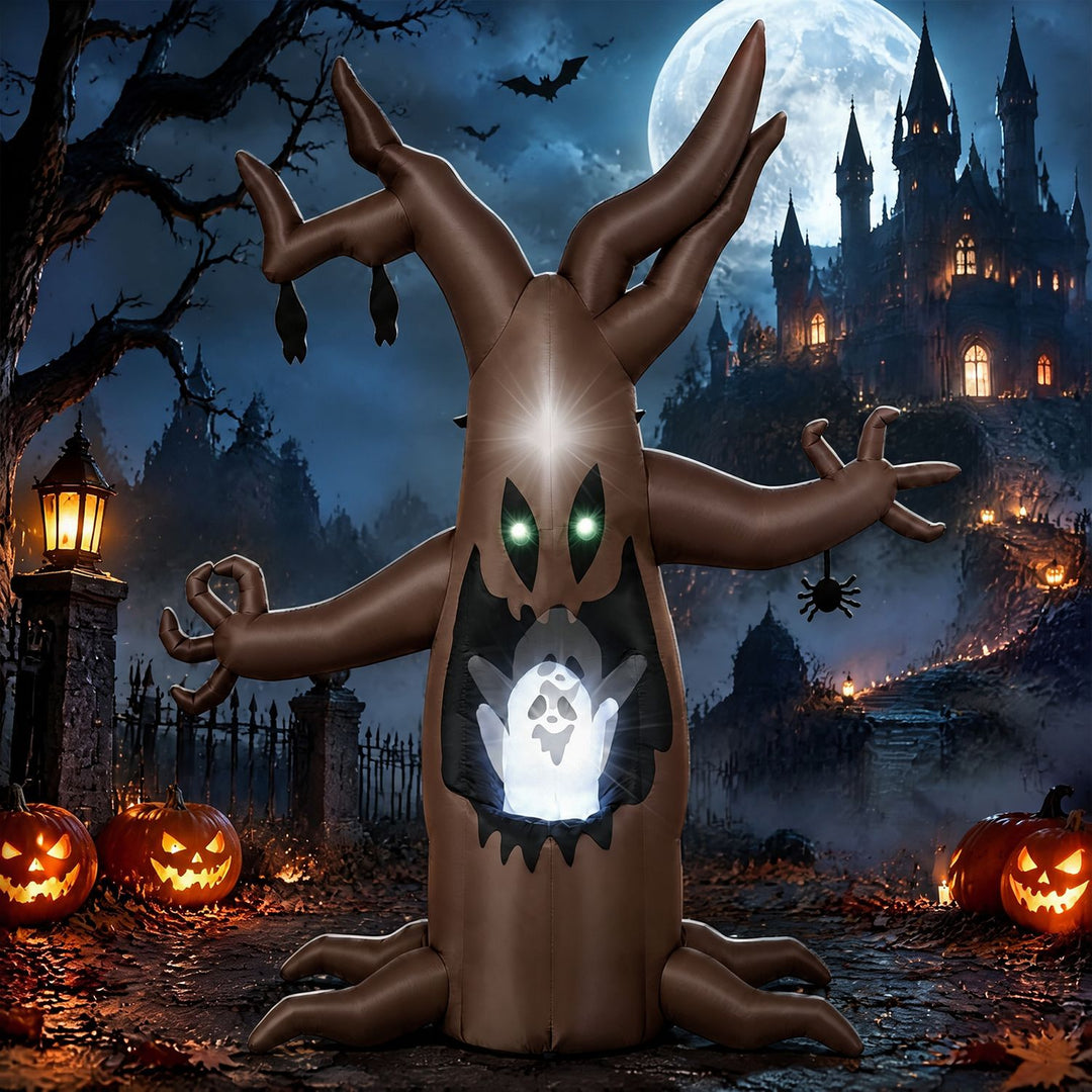 8 FT Halloween Inflatable Tree with Animated Popping Ghost for Holiday