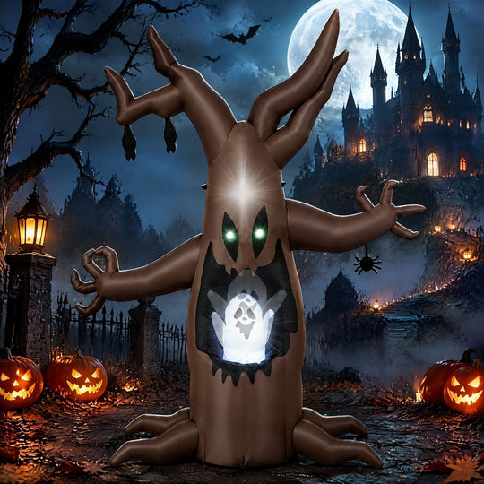 8 FT Halloween Inflatable Tree with Animated Popping Ghost for Holiday
