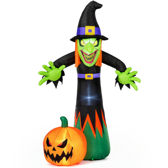 8 FT Halloween Inflatable Witch and Pumpkin with Built-in LED Lights for Holiday