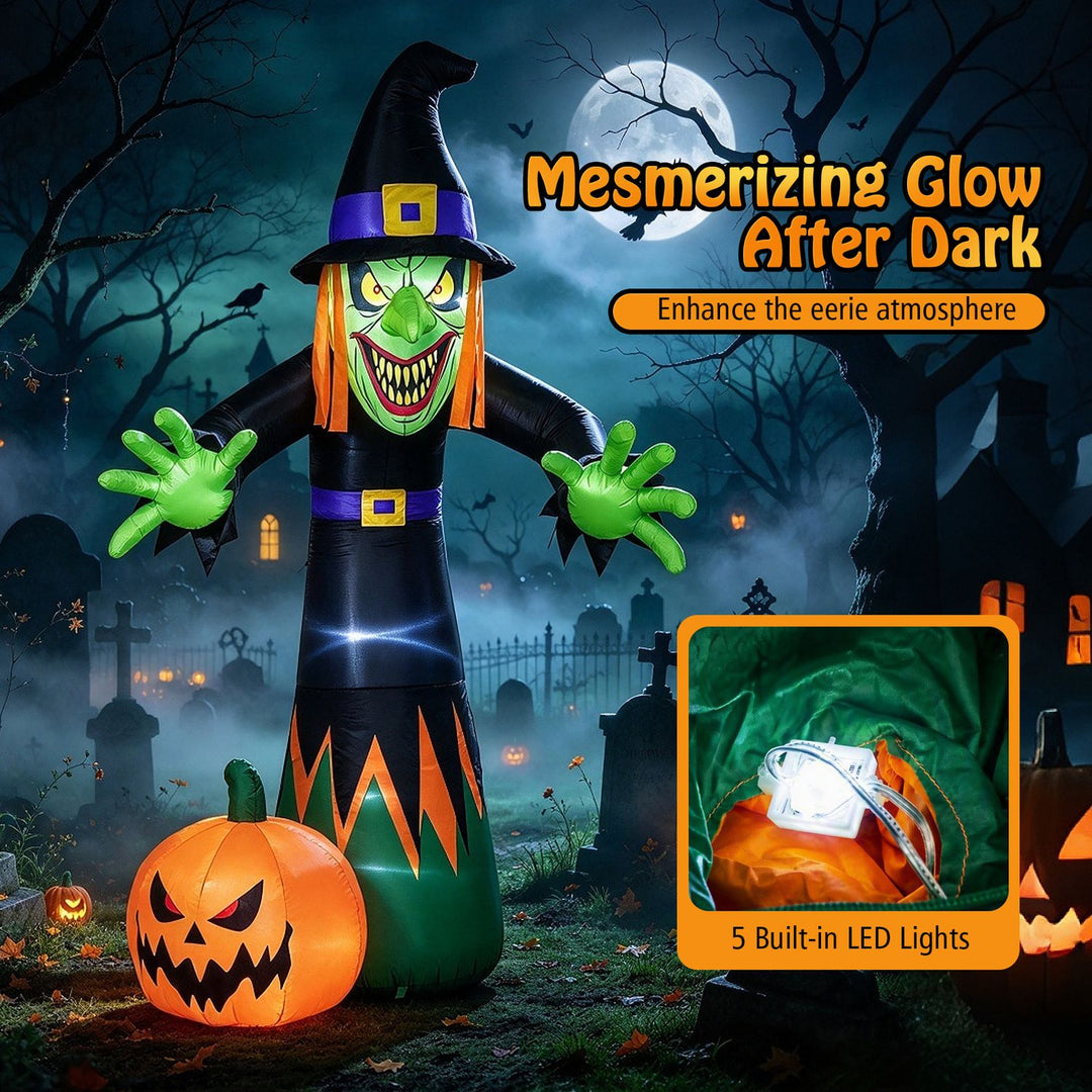 8 FT Halloween Inflatable Witch and Pumpkin with Built-in LED Lights for Holiday