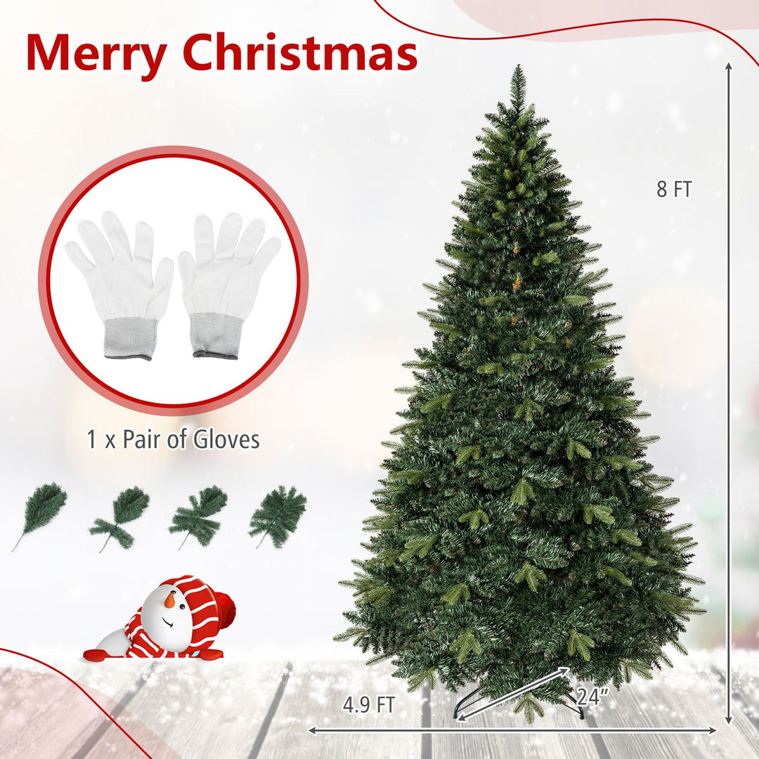 8 FT Artificial Christmas Tree with 1450 Full Branch Tips and Folding Metal Stand