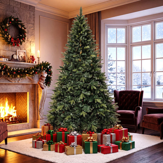 8 FT Artificial Christmas Tree with 1450 Full Branch Tips and Folding Metal Stand