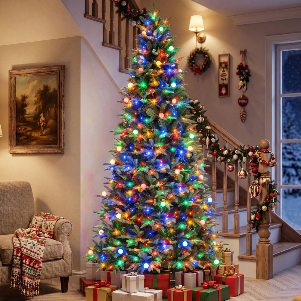 8 FT Pre-Lit Artificial Christmas Tree with Globe LED Lights