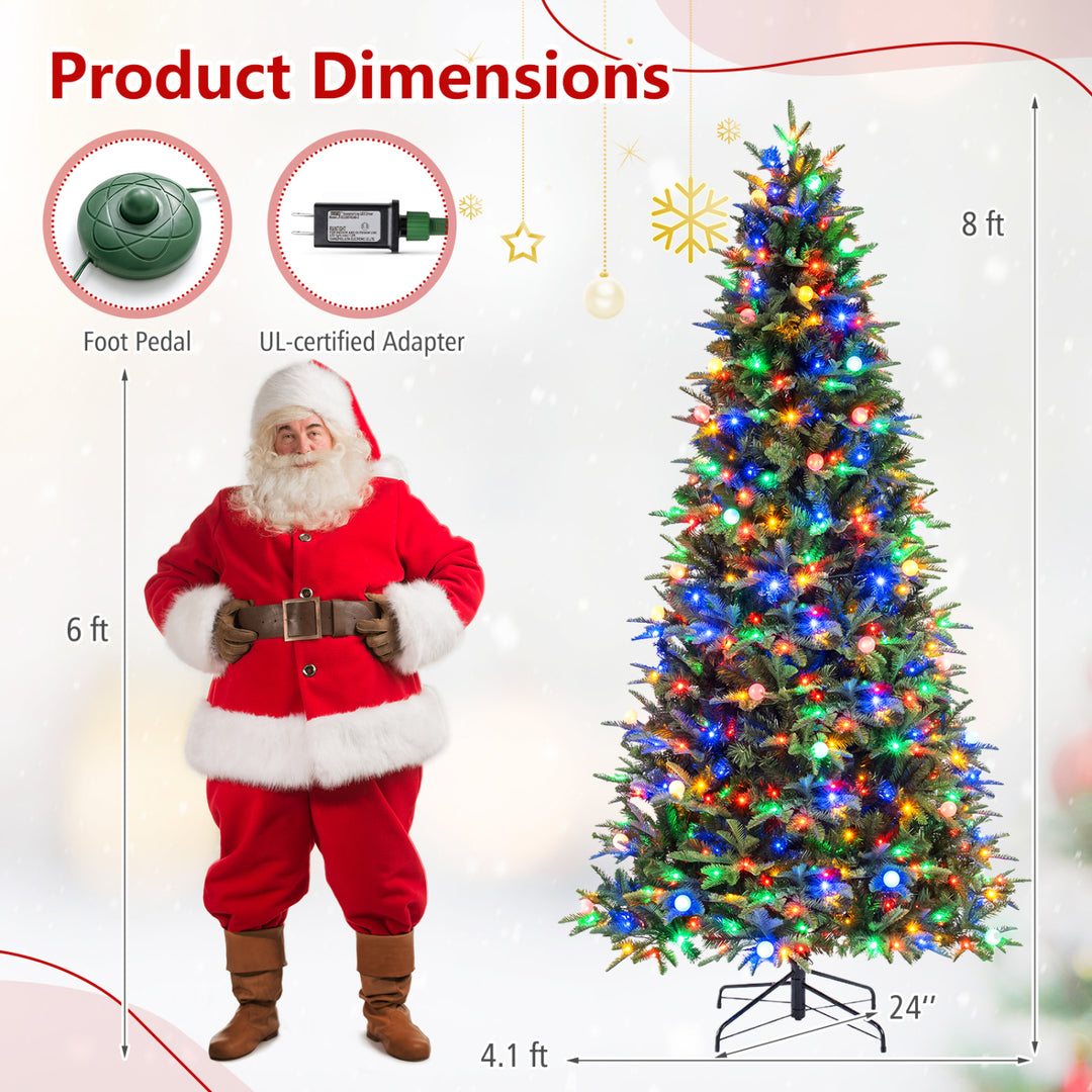 8 FT Pre-Lit Artificial Christmas Tree with Globe LED Lights