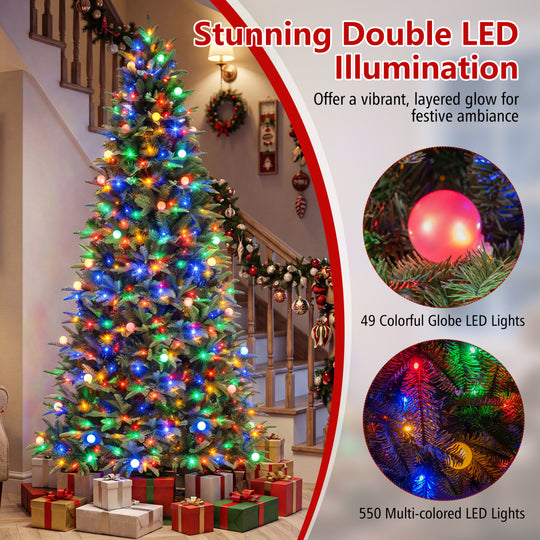 8 FT Pre-Lit Artificial Christmas Tree with Globe LED Lights