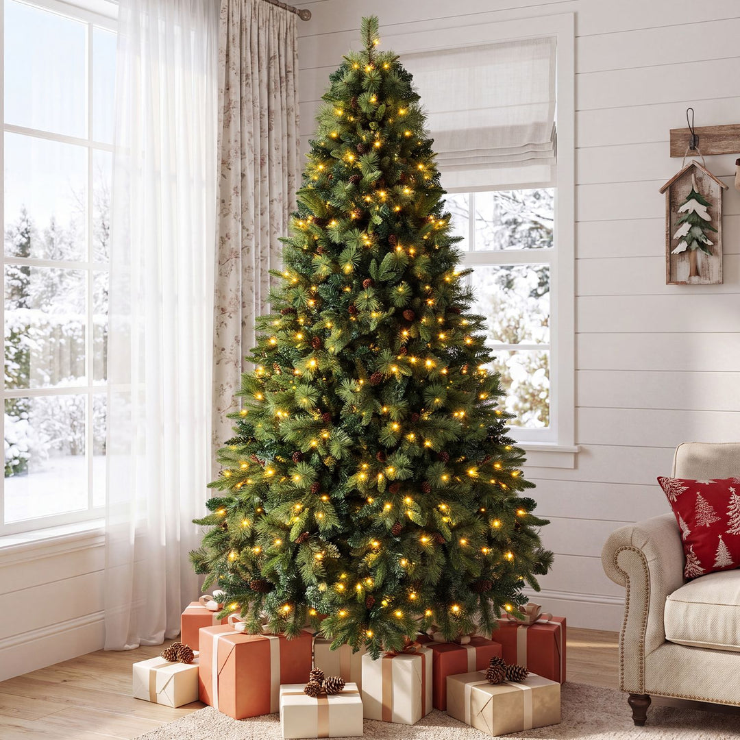 8 FT Pre-Lit Artificial Christmas Tree with 310/400/515 Warm White LED Lights and 8