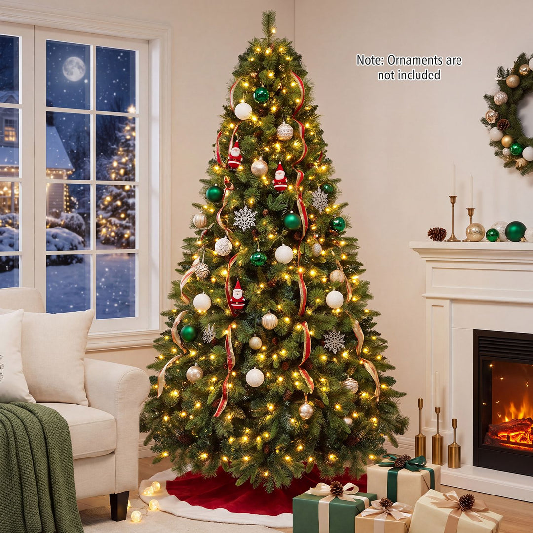 8 FT Pre-Lit Artificial Christmas Tree with 310/400/515 Warm White LED Lights and 8
