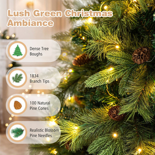 8 FT Pre-Lit Artificial Christmas Tree with 310/400/515 Warm White LED Lights and 8
