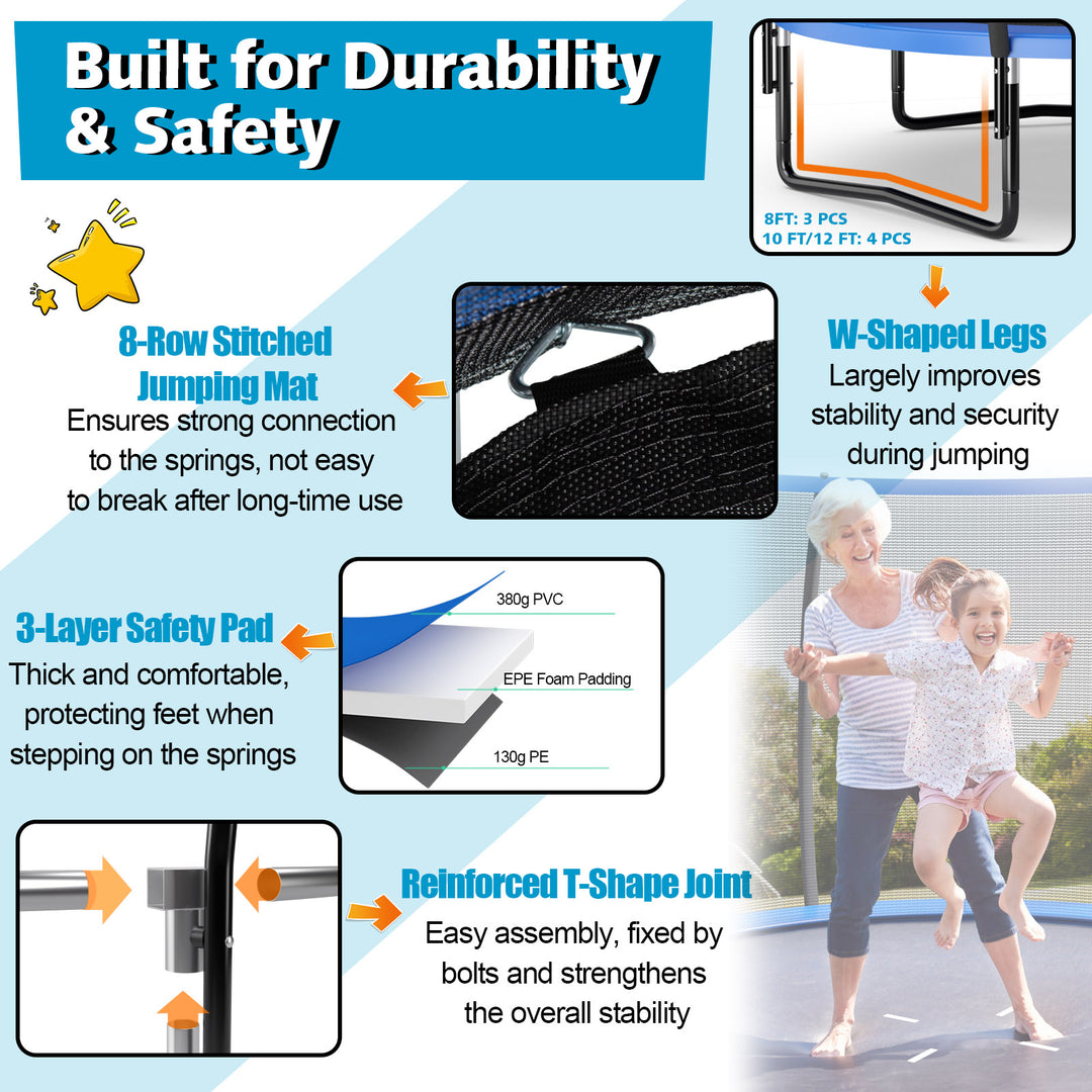 8 Feet ASTM Approved Recreational Trampoline with Ladder-Blue