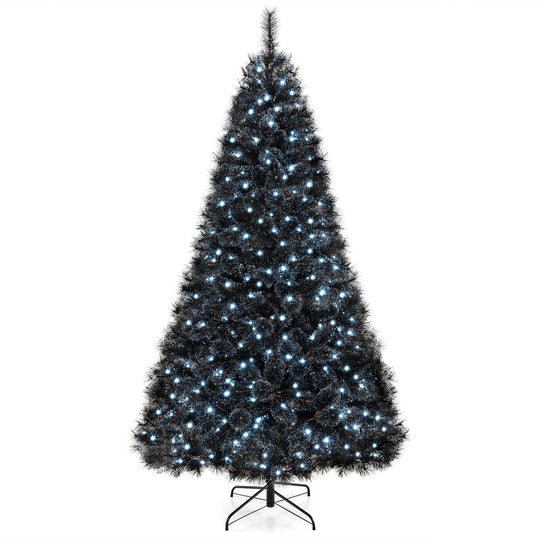 6/7/8 Feet Black Artificial Halloween Christmas Tree with PVC Branch Tips and 210/320/450 Cool White LED Lights