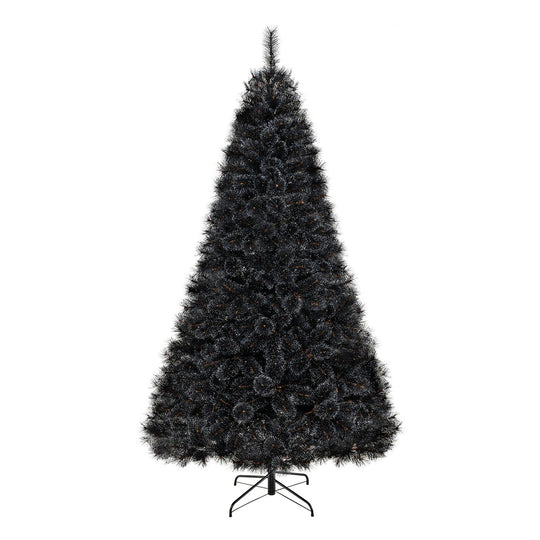 6/7/8 Feet Black Artificial Halloween Christmas Tree with PVC Branch Tips and 210/320/450 Cool White LED Lights