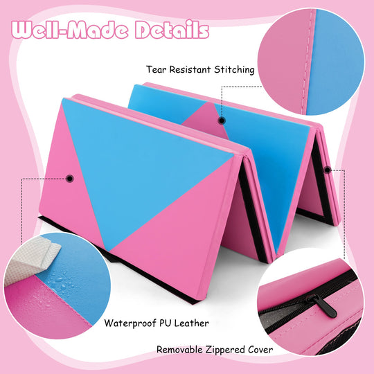 8 Feet PU Leather Folding Gymnastics Mat with Hook and Loop Fasteners