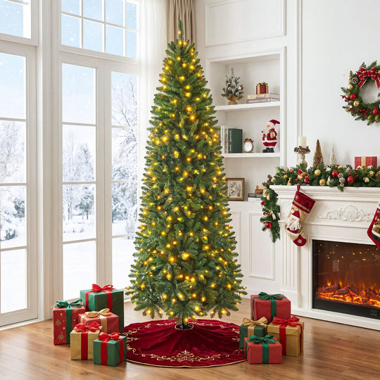 6 Feet Pre-Lit Artificial Christmas Tree with 300/250/170/380 Warm White and Multi-color LED