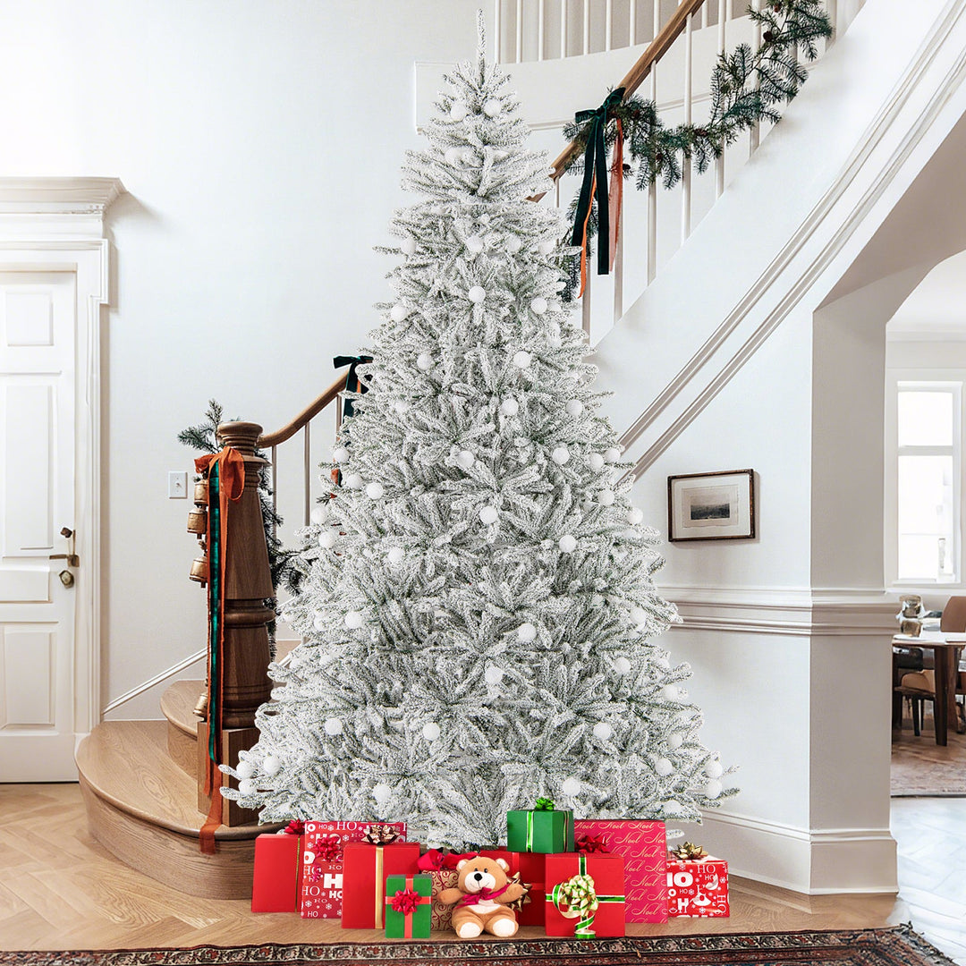 6 Feet Snow-flocked Artificial Christmas Tree Pre-lit Hinged with 81 Sphere Lights and Remote