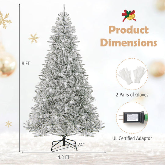 6 Feet Snow-flocked Artificial Christmas Tree Pre-lit Hinged with 81 Sphere Lights and Remote