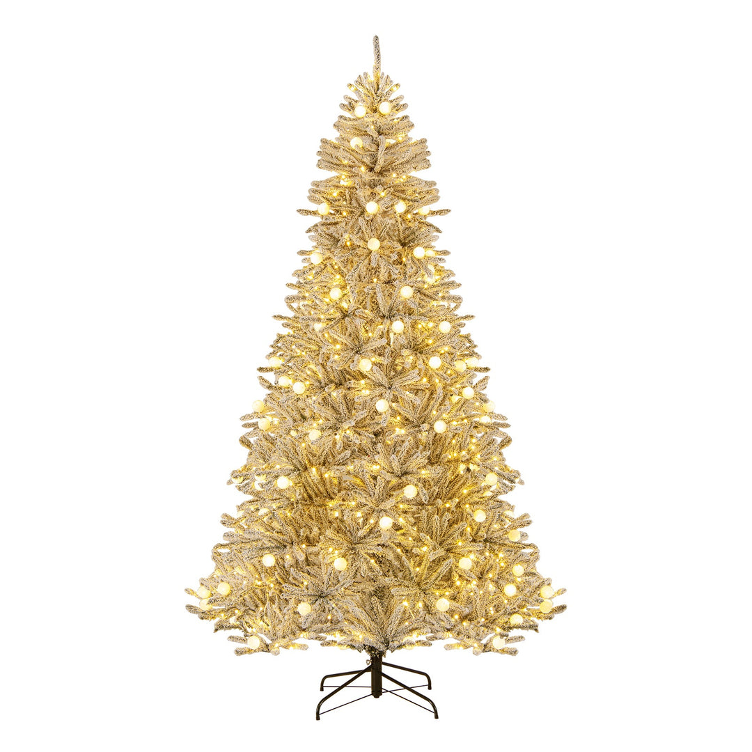 6 Feet Snow-flocked Artificial Christmas Tree Pre-lit Hinged with 81 Sphere Lights and Remote