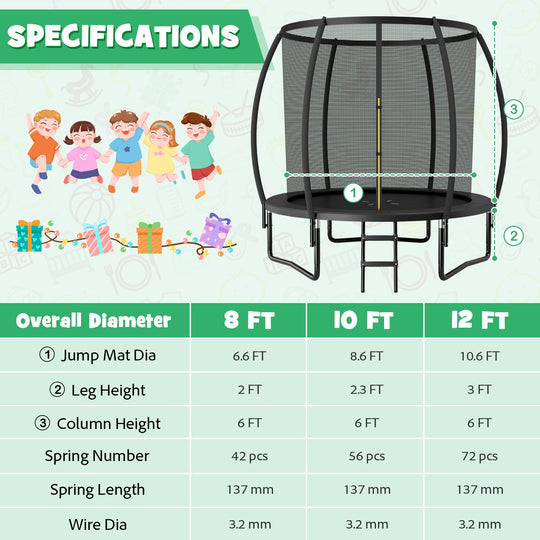 8 Feet ASTM Approved Recreational Trampoline with Ladder-Blue