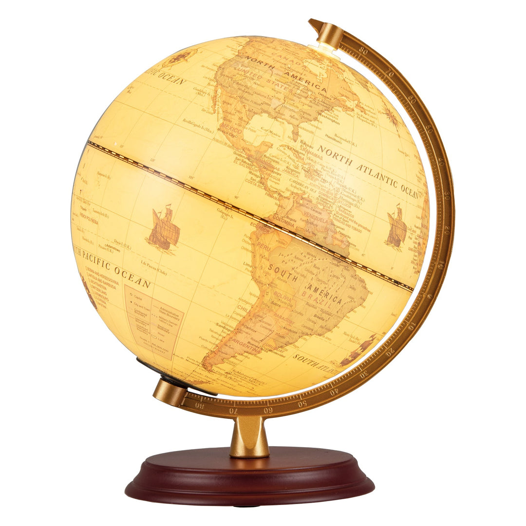 8 Inch Illuminated World Globe Night Light up Globe Lamp with Wooden Stand and HD Map
