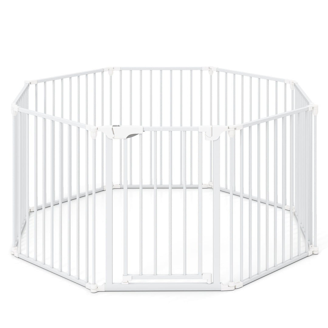 8-Panel Extra Wide Baby Gate Adjustable Pet Safety Fence with Auto-close Door