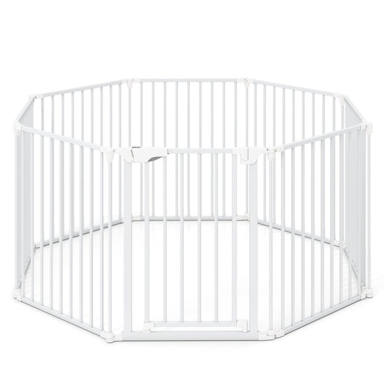 8-Panel Extra Wide Baby Gate Adjustable Pet Safety Fence with Auto-close Door