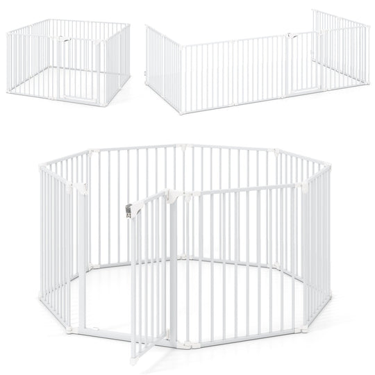 8-Panel Extra Wide Baby Gate Adjustable Pet Safety Fence with Auto-close Door