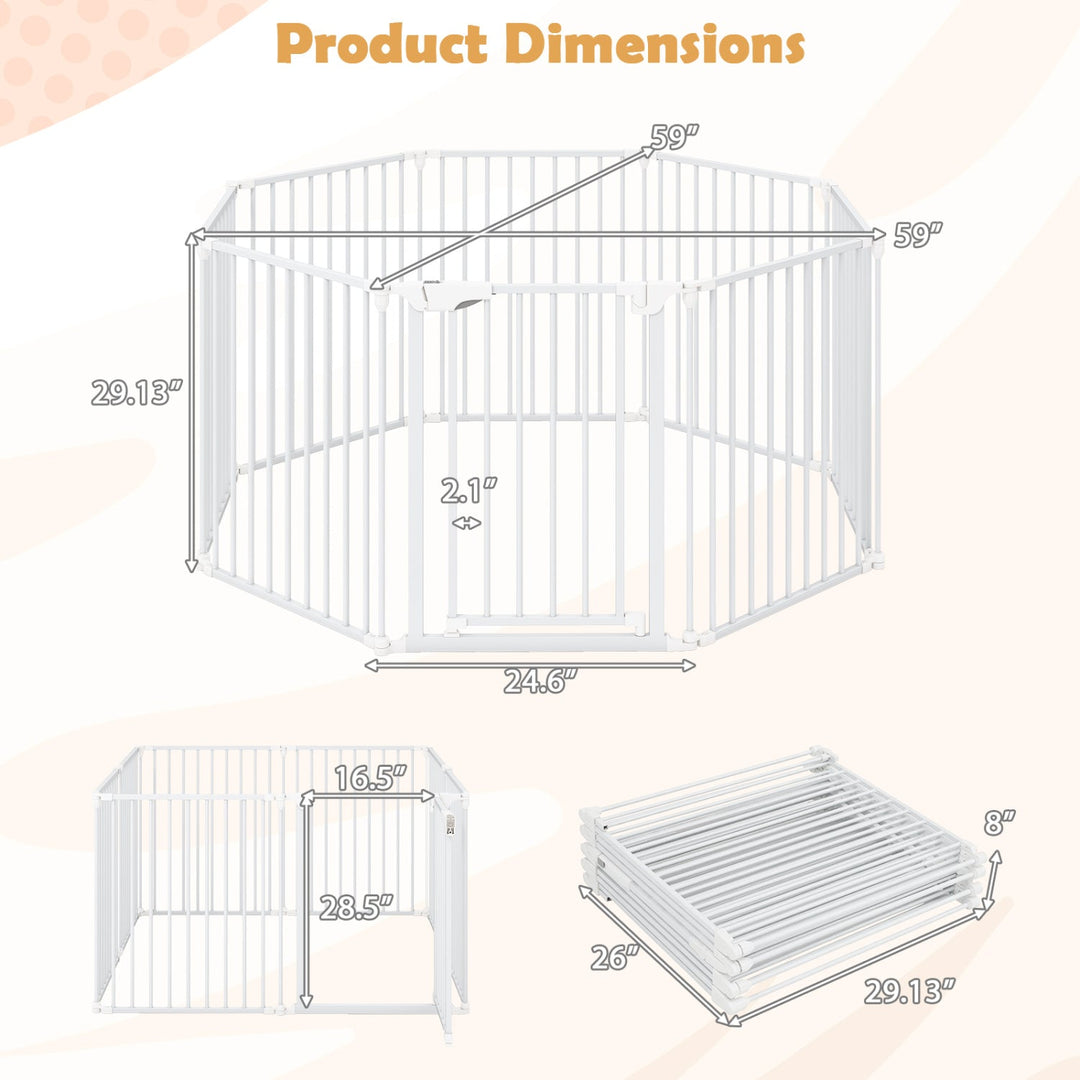 8-Panel Extra Wide Baby Gate Adjustable Pet Safety Fence with Auto-close Door