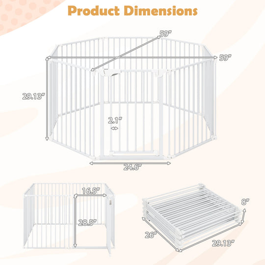 8-Panel Extra Wide Baby Gate Adjustable Pet Safety Fence with Auto-close Door