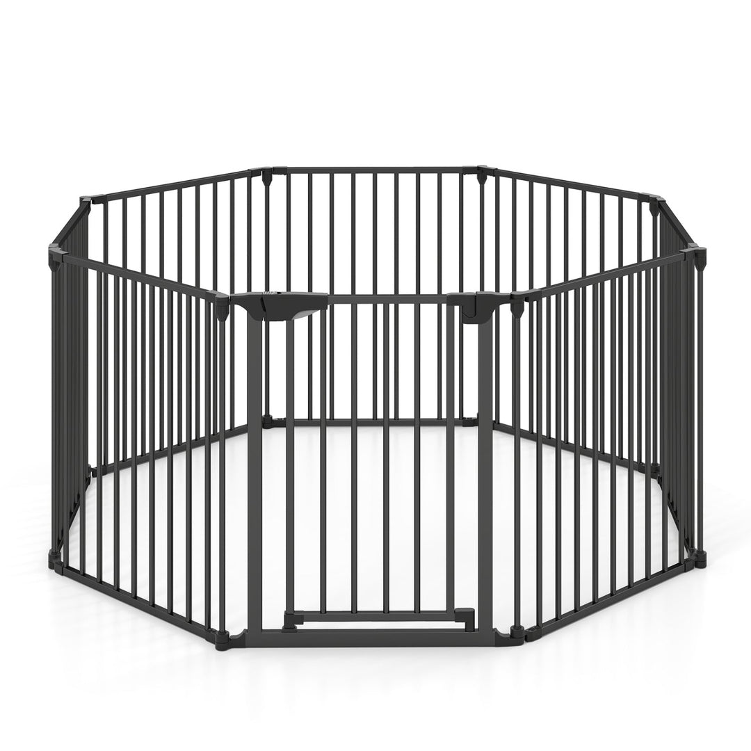 8-Panel Extra Wide Baby Gate Adjustable Pet Safety Fence with Auto-close Door