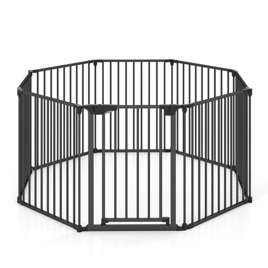 8-Panel Extra Wide Baby Gate Adjustable Pet Safety Fence with Auto-close Door