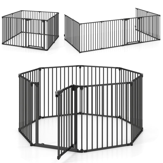 8-Panel Extra Wide Baby Gate Adjustable Pet Safety Fence with Auto-close Door