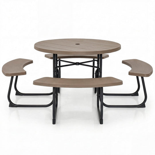 8-Person Outdoor Picnic Table and Bench Set with Umbrella Hole