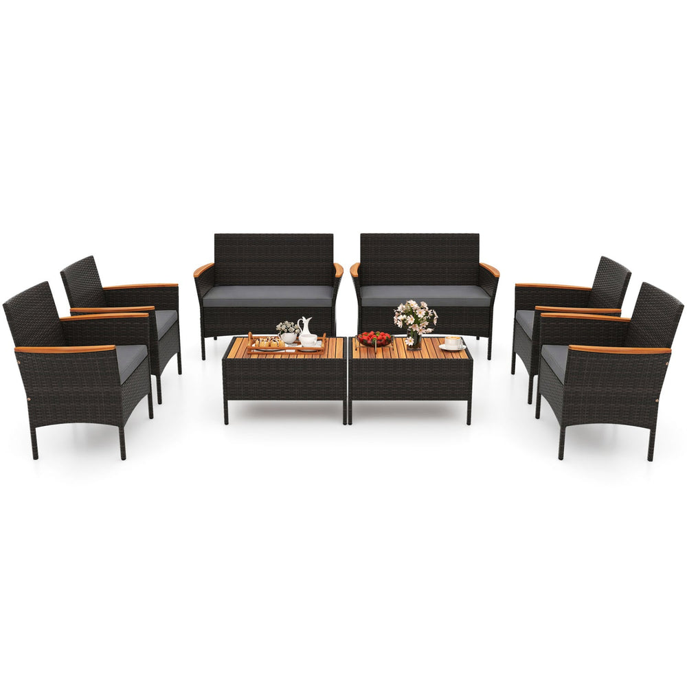 8 Piece Patio Wicker Sofa Set 4 Rattan Chairs and 2 Loveseat with 2 Table