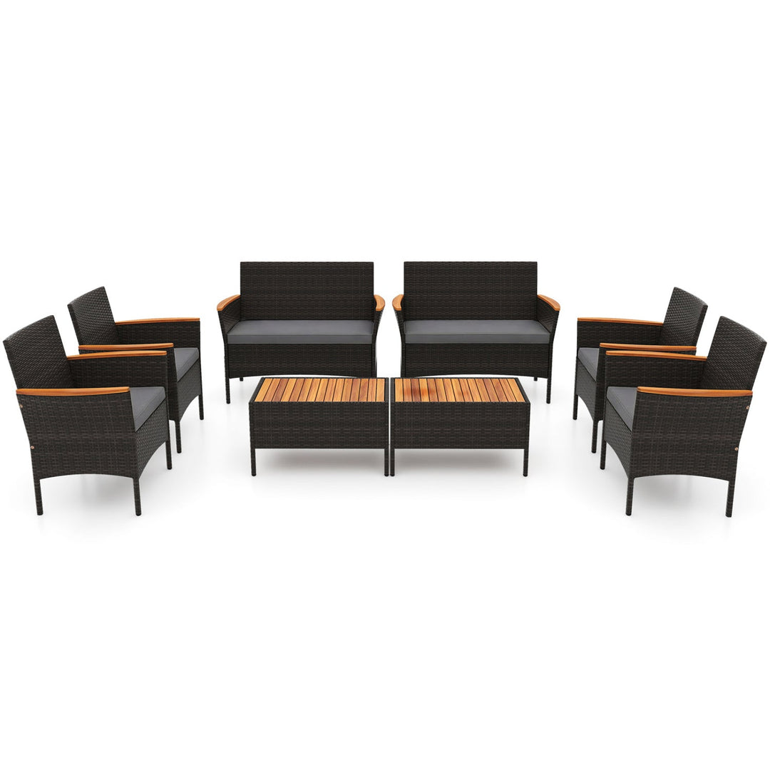 8 Piece Patio Wicker Sofa Set 4 Rattan Chairs and 2 Loveseat with 2 Table