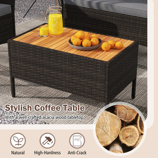 8 Piece Patio Wicker Sofa Set 4 Rattan Chairs and 2 Loveseat with 2 Table